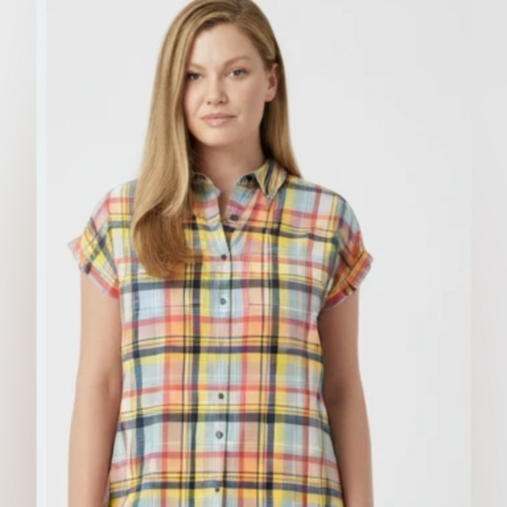 Orvis oversized dress plaid shirt style farmer indie core peasant xs